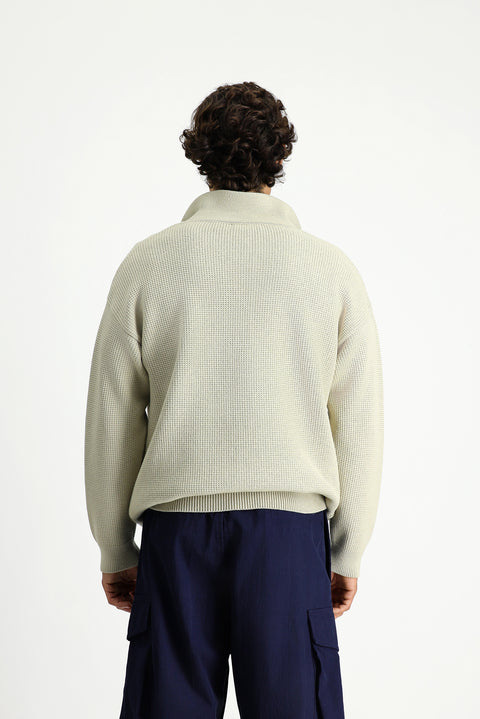 Stone Collar Oversize Extra Relaxed Fit Patterned Knit Sweater