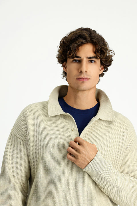Stone Collar Oversize Extra Relaxed Fit Patterned Knit Sweater