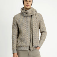 Medium Mink Half Turtleneck Regular Fit Zip-Up Patterned Knitted Wool Sweater