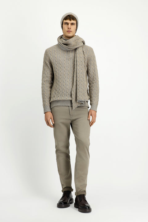 Medium Mink Half Turtleneck Regular Fit Zip-Up Patterned Knitted Wool Sweater