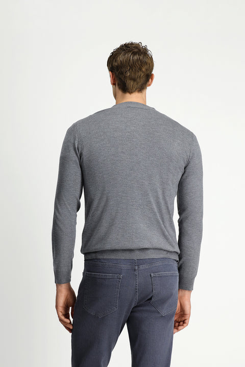 Medium Grey Melange Half Turtleneck Regular Fit Patterned Zip-Up Knit Sweater