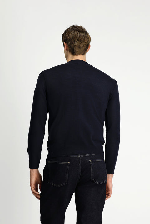 Dark Navy Semi-Turtleneck Regular Fit Patterned Zip-Up Knit Sweater