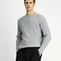 Light Grey Melange Crew Neck Regular Fit Wool Knit Sweater