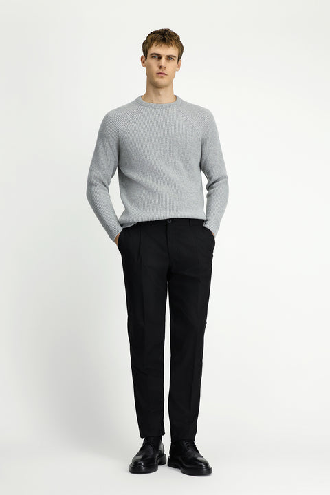 Light Grey Melange Crew Neck Regular Fit Wool Knit Sweater