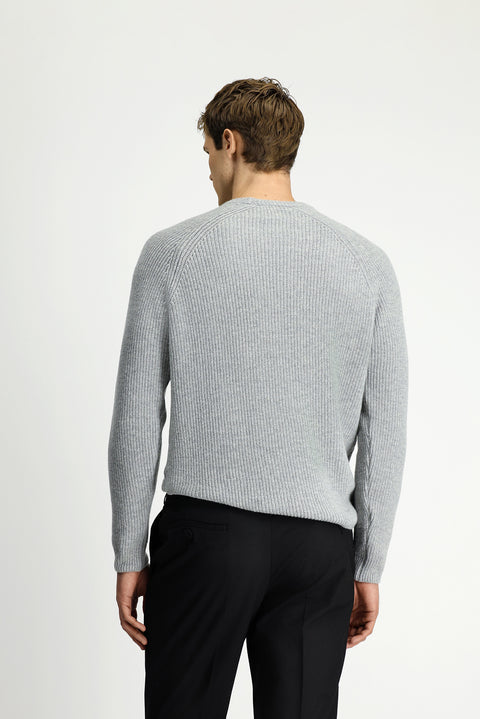 Light Grey Melange Crew Neck Regular Fit Wool Knit Sweater