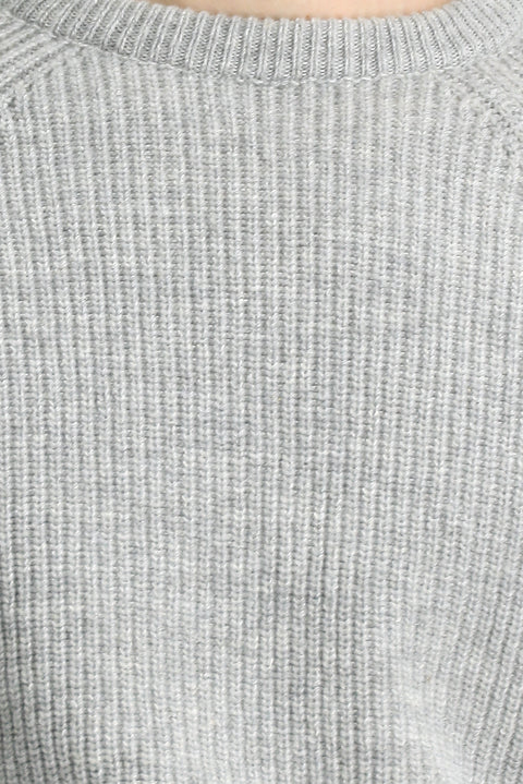 Light Grey Melange Crew Neck Regular Fit Wool Knit Sweater