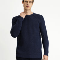 Dark Navy Crew Neck Regular Fit Wool Knit Sweater
