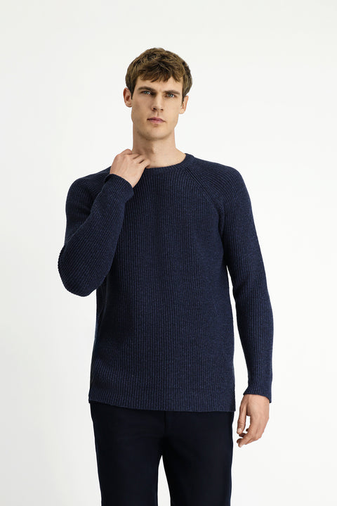 Dark Navy Crew Neck Regular Fit Wool Knit Sweater