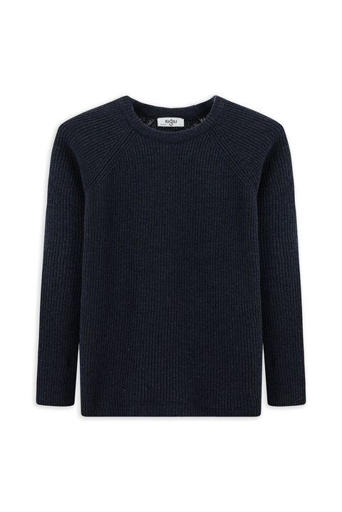Dark Navy Crew Neck Regular Fit Wool Knit Sweater