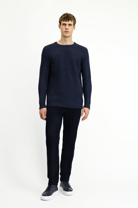 Dark Navy Crew Neck Regular Fit Wool Knit Sweater