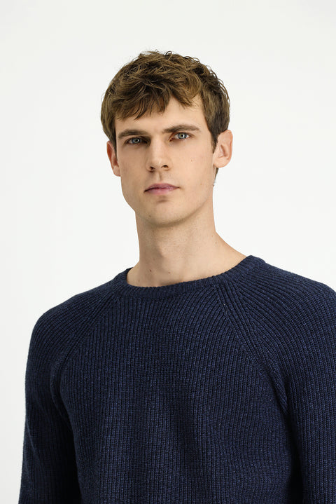 Dark Navy Crew Neck Regular Fit Wool Knit Sweater