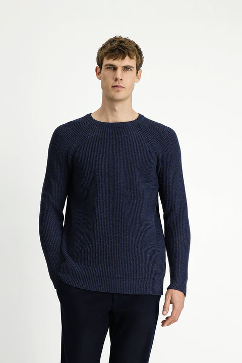 Dark Navy Crew Neck Regular Fit Wool Knit Sweater