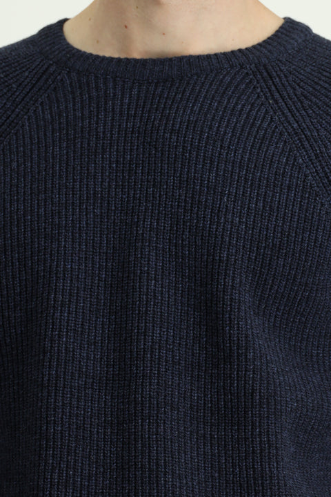 Dark Navy Crew Neck Regular Fit Wool Knit Sweater