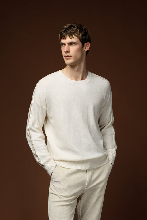 Off-white crew neck oversized extra relaxed fit wool knit sweater.