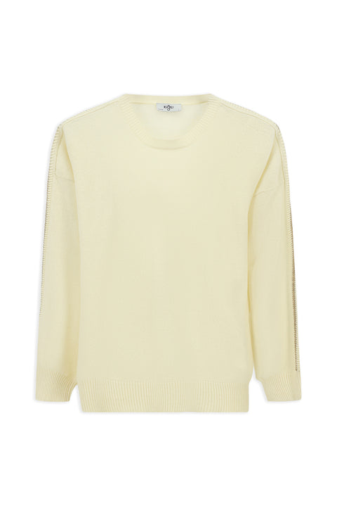 Off-white crew neck oversized extra relaxed fit wool knit sweater.