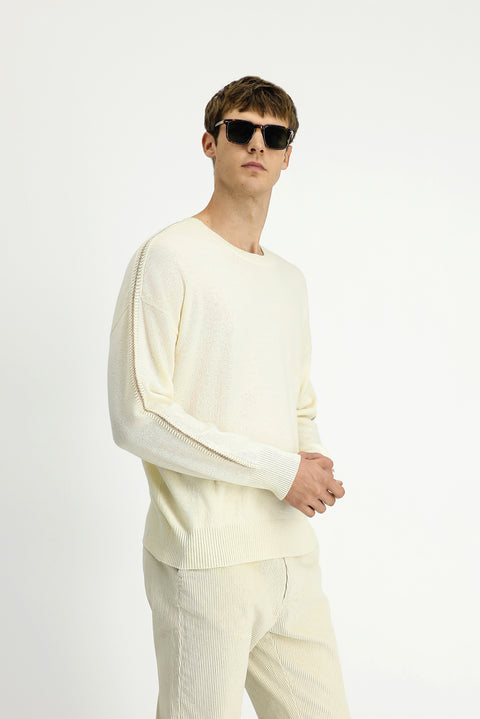 Off-white crew neck oversized extra relaxed fit wool knit sweater.