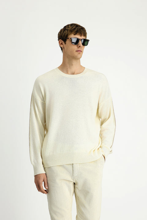 Off-white crew neck oversized extra relaxed fit wool knit sweater.