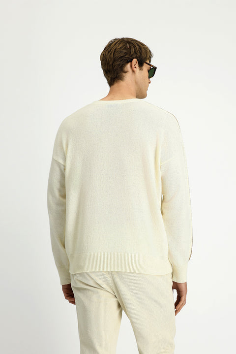 Off-white crew neck oversized extra relaxed fit wool knit sweater.