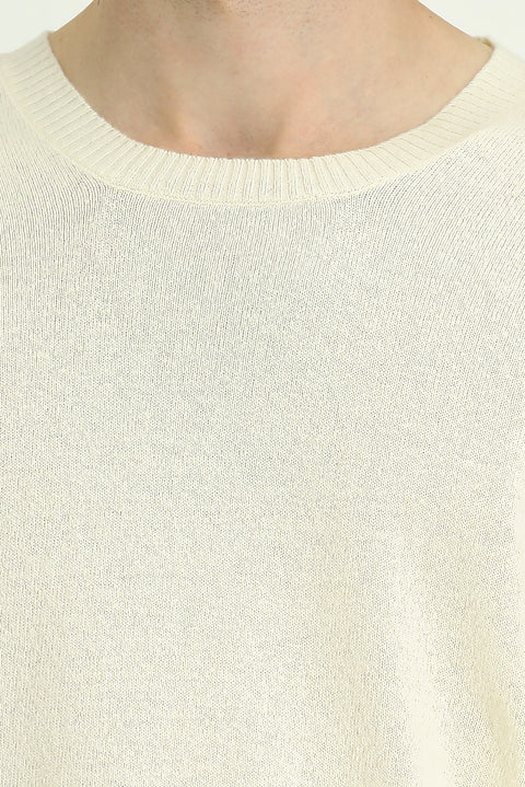 Off-white crew neck oversized extra relaxed fit wool knit sweater.