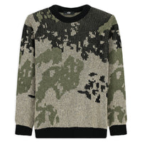 Light Khaki Crew Neck Oversize Extra Relaxed Fit Patterned Wool Knit Sweater