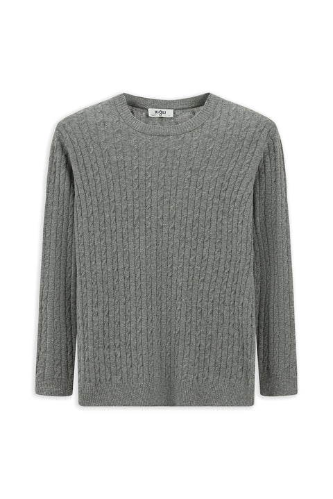 Medium Grey Melange Crew Neck Regular Fit Patterned Wool Knit Sweater