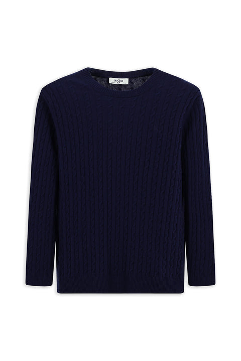 Dark Navy Crew Neck Regular Fit Patterned Wool Knit Sweater