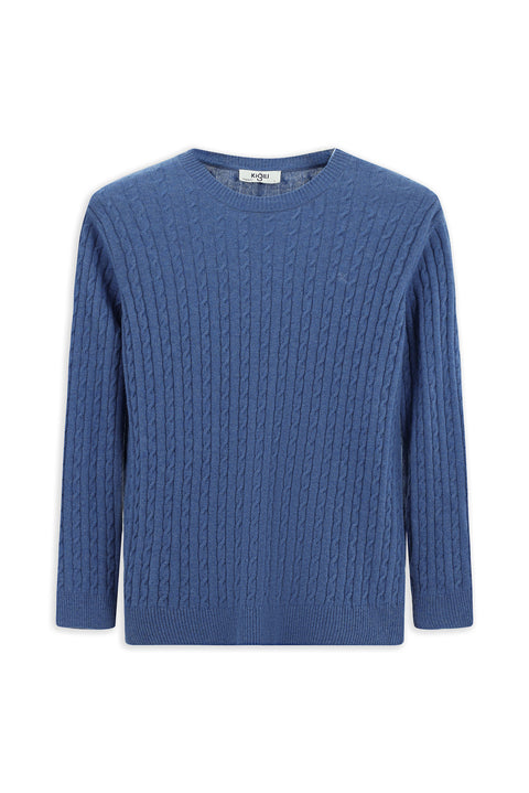 Indigo Melange Crew Neck Regular Fit Patterned Wool Knit Sweater