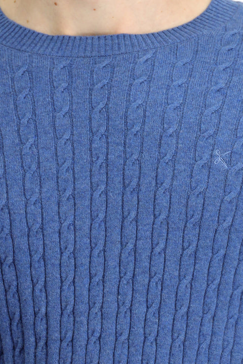 Indigo Melange Crew Neck Regular Fit Patterned Wool Knit Sweater