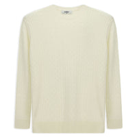 Off-white crew neck regular fit patterned wool knit sweater