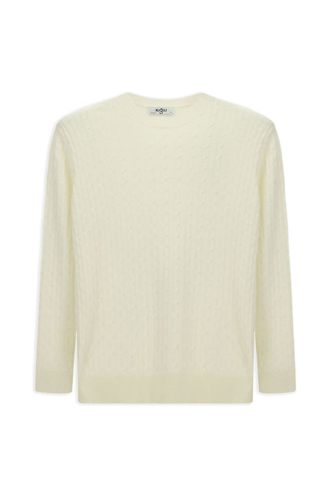Off-white crew neck regular fit patterned wool knit sweater