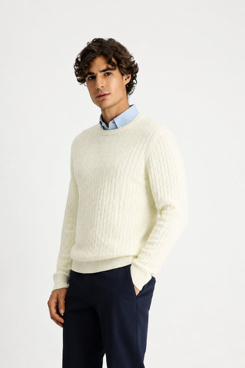 Off-white crew neck regular fit patterned wool knit sweater
