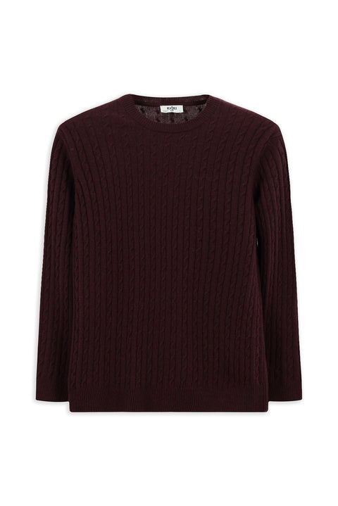 Dark Burgundy Crew Neck Regular Fit Patterned Wool Knit Sweater