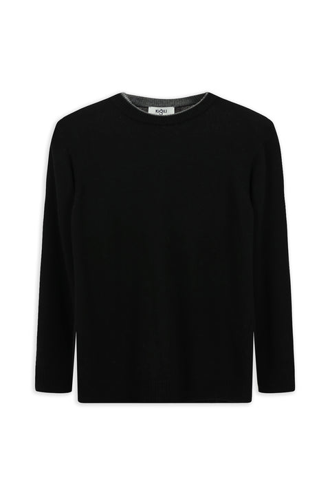 Black Crew Neck Regular Fit Knitted Wool Cashmere Blend Sweater