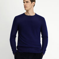 Dark Navy Crew Neck Regular Fit Knitted Wool Cashmere Blend Sweater