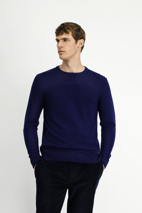Dark Navy Crew Neck Regular Fit Knitted Wool Cashmere Blend Sweater