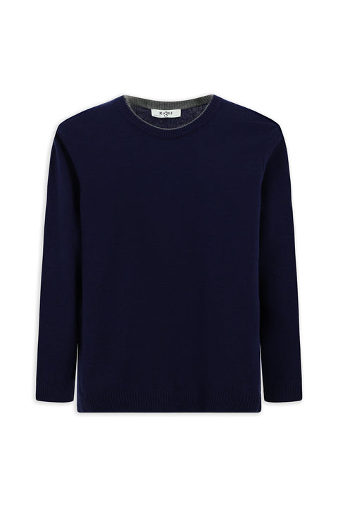 Dark Navy Crew Neck Regular Fit Knitted Wool Cashmere Blend Sweater