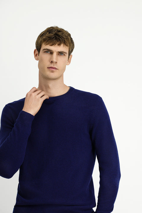 Dark Navy Crew Neck Regular Fit Knitted Wool Cashmere Blend Sweater