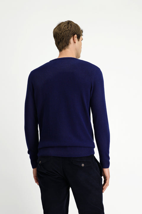 Dark Navy Crew Neck Regular Fit Knitted Wool Cashmere Blend Sweater