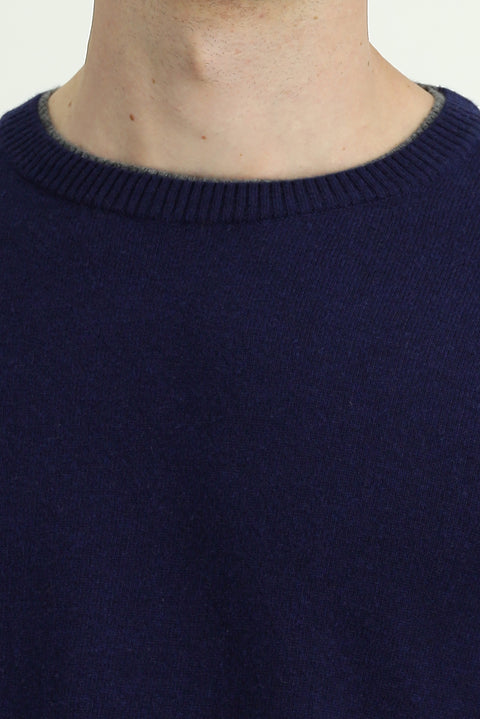 Dark Navy Crew Neck Regular Fit Knitted Wool Cashmere Blend Sweater
