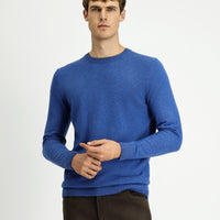 Indigo Melange Crew Neck Regular Fit Knitted Wool Cashmere Blend Sweater