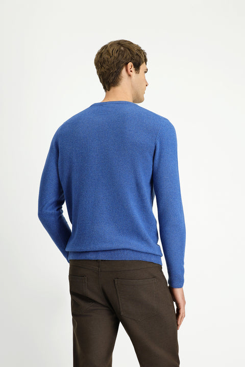 Indigo Melange Crew Neck Regular Fit Knitted Wool Cashmere Blend Sweater