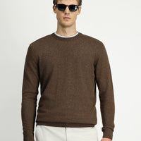 Medium Brown Crew Neck Regular Fit Knitted Wool Cashmere Blend Sweater