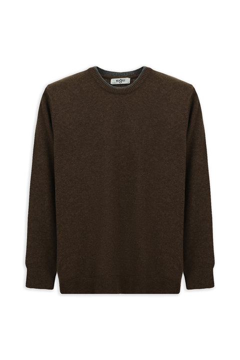 Medium Brown Crew Neck Regular Fit Knitted Wool Cashmere Blend Sweater