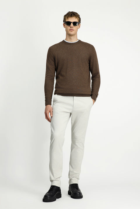 Medium Brown Crew Neck Regular Fit Knitted Wool Cashmere Blend Sweater