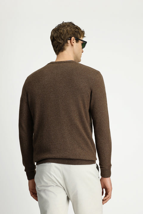 Medium Brown Crew Neck Regular Fit Knitted Wool Cashmere Blend Sweater