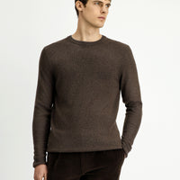 Medium Beige Crew Neck Regular Fit Knitted Wool Cashmere Blend Sweater
