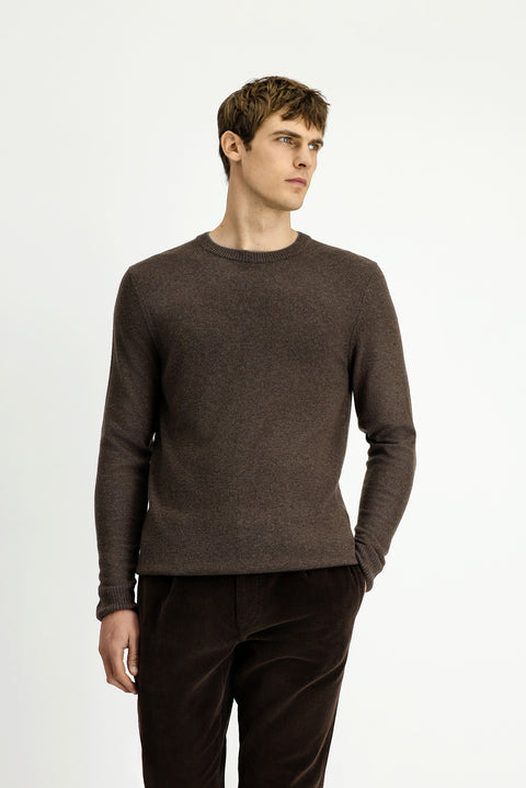 Medium Beige Crew Neck Regular Fit Knitted Wool Cashmere Blend Sweater
