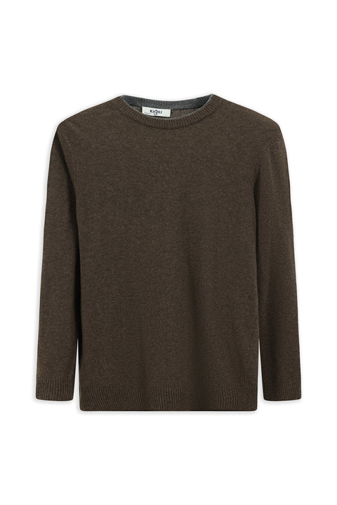 Medium Beige Crew Neck Regular Fit Knitted Wool Cashmere Blend Sweater