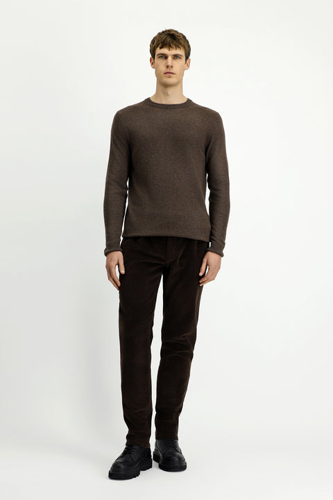 Medium Beige Crew Neck Regular Fit Knitted Wool Cashmere Blend Sweater