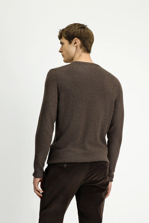 Medium Beige Crew Neck Regular Fit Knitted Wool Cashmere Blend Sweater